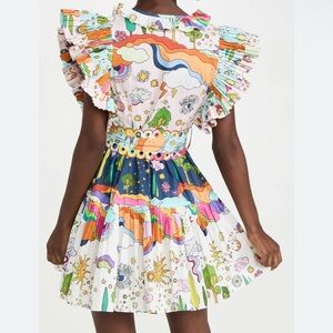 CELIAB MINI DRESS Colorful Celestial Rainbow Ruffle Mini Dress
